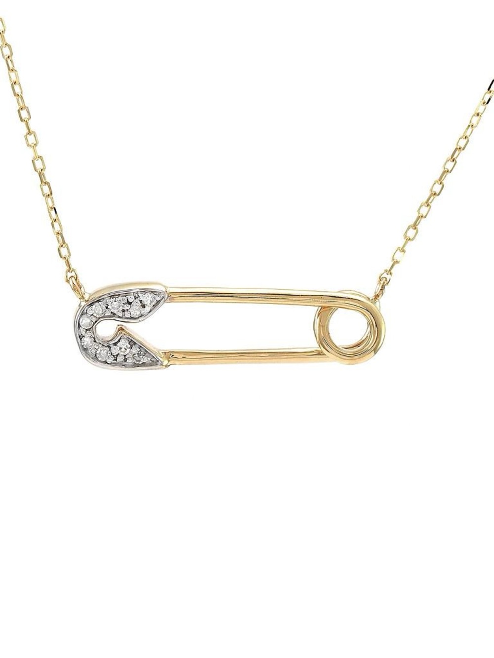 14K Real Yellow Gold Paper Clip Single Micro Pave Diamond Necklace 16+2″